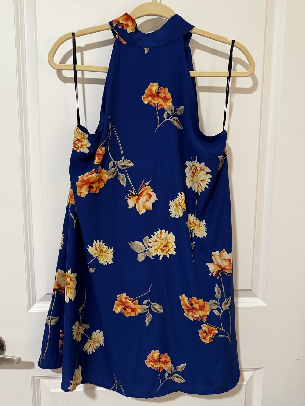 Lulu's Navy Blue Floral Halter Dress with Yellow Accents